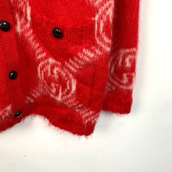 Gucci Red Wool/Mohair GG Logo Button-Up Cardigan With Pockets - Picture 4 of 6
